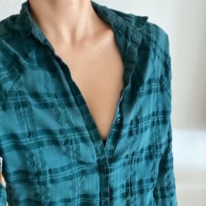 🌼 Zara summer linen blend button down shirt/ blouse beach swim coverup